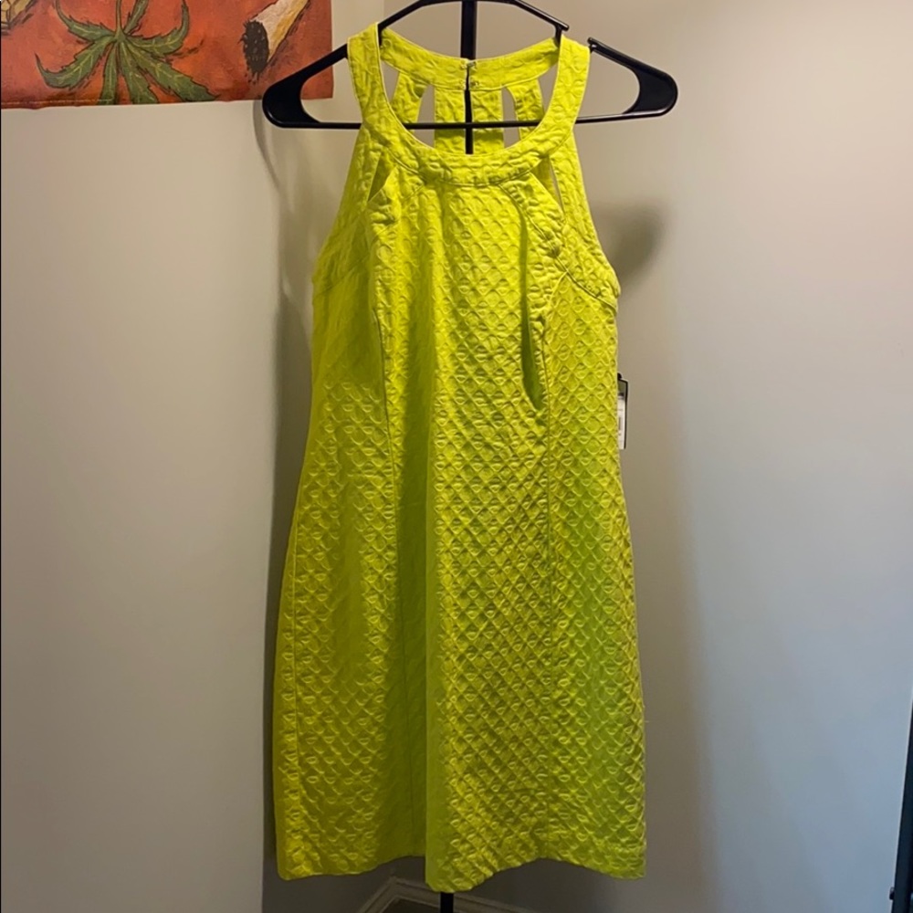 Lime yellow, caged back Bodycon dress